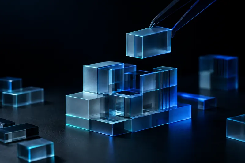 Translucent modular blocks being assembled into a structure